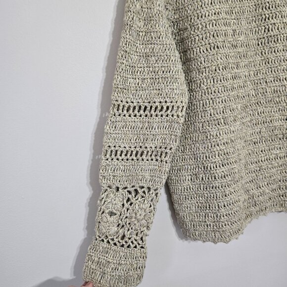 J. Jill Women's Cream Tan Linen Cotton Hand Crochet  Cardigan M - Picture 8 of 14